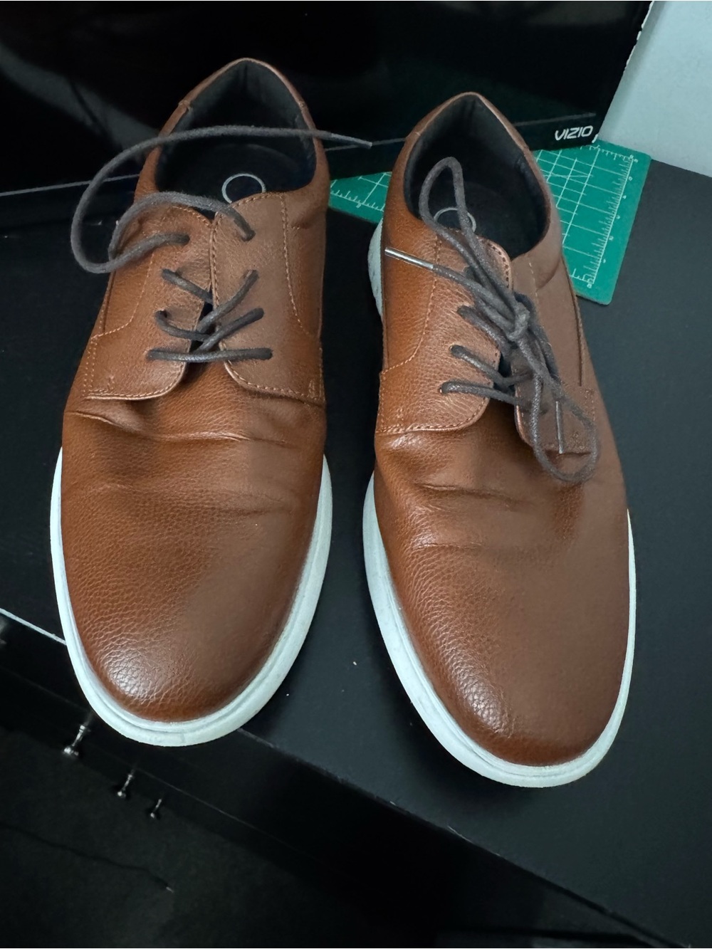 Calvin Klein Brown Leather Derby Sneakers with White Sole